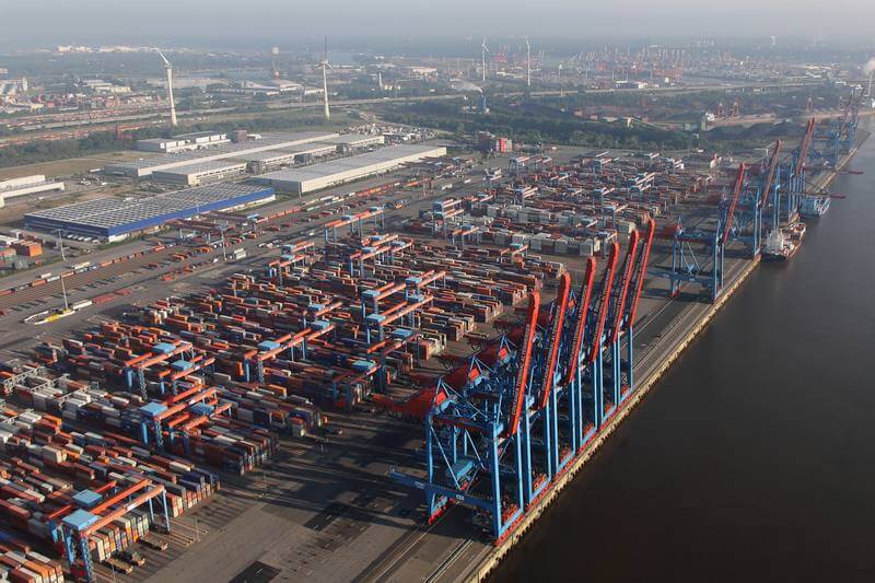 Port w Hamburgu widziany z powietrza